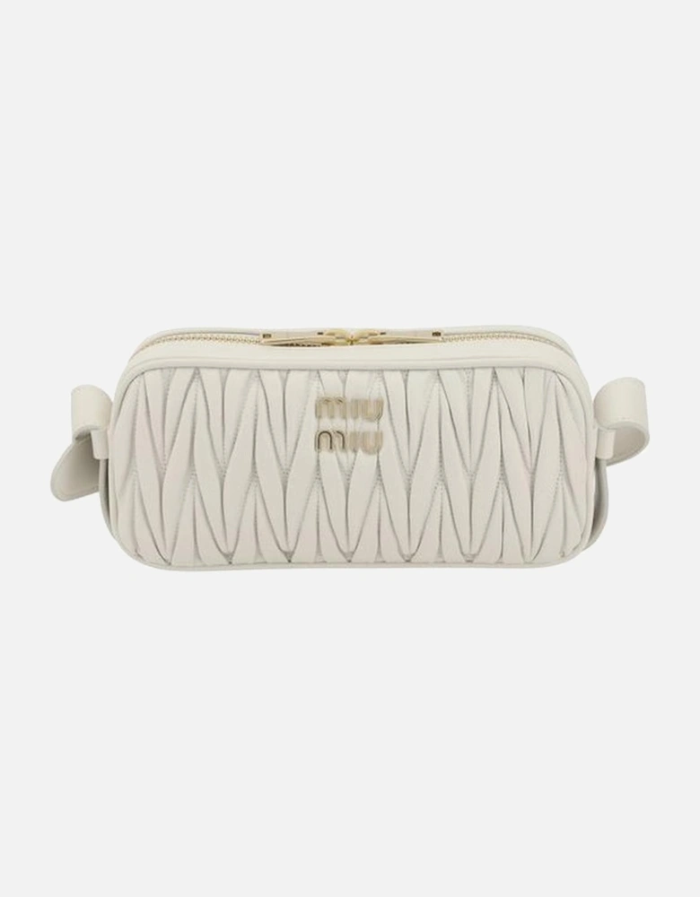 Leather Matelasse Shoulder Bag with Monogram Plaque Women - White