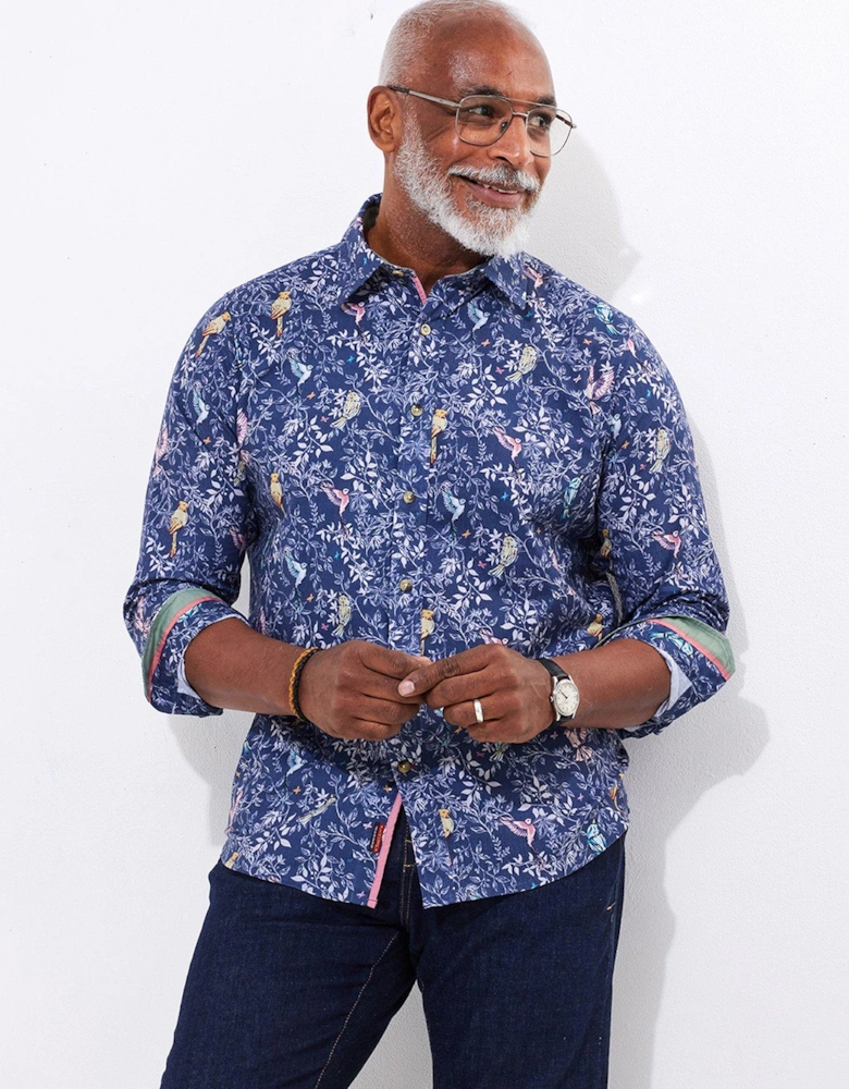 Spring Time Bird Long Sleeve Shirt - Navy