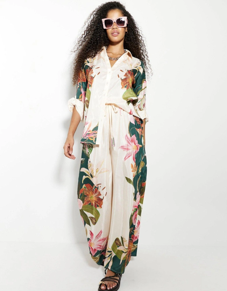 Botanical Wide Leg Trouser - Cream