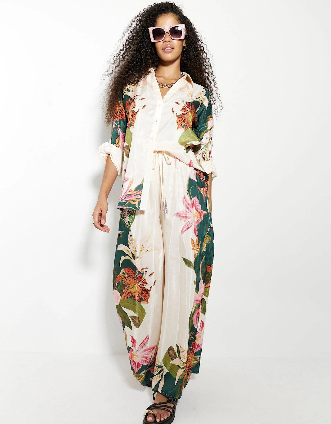 Botanical Wide Leg Trouser - Cream, 2 of 1