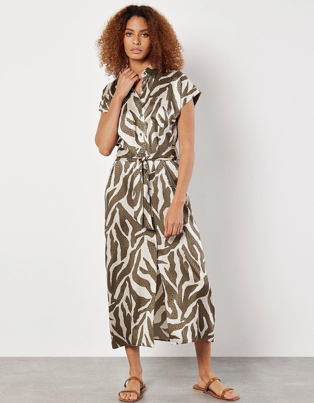 Texture Zebra Print Tie Dress - Khaki, 2 of 1