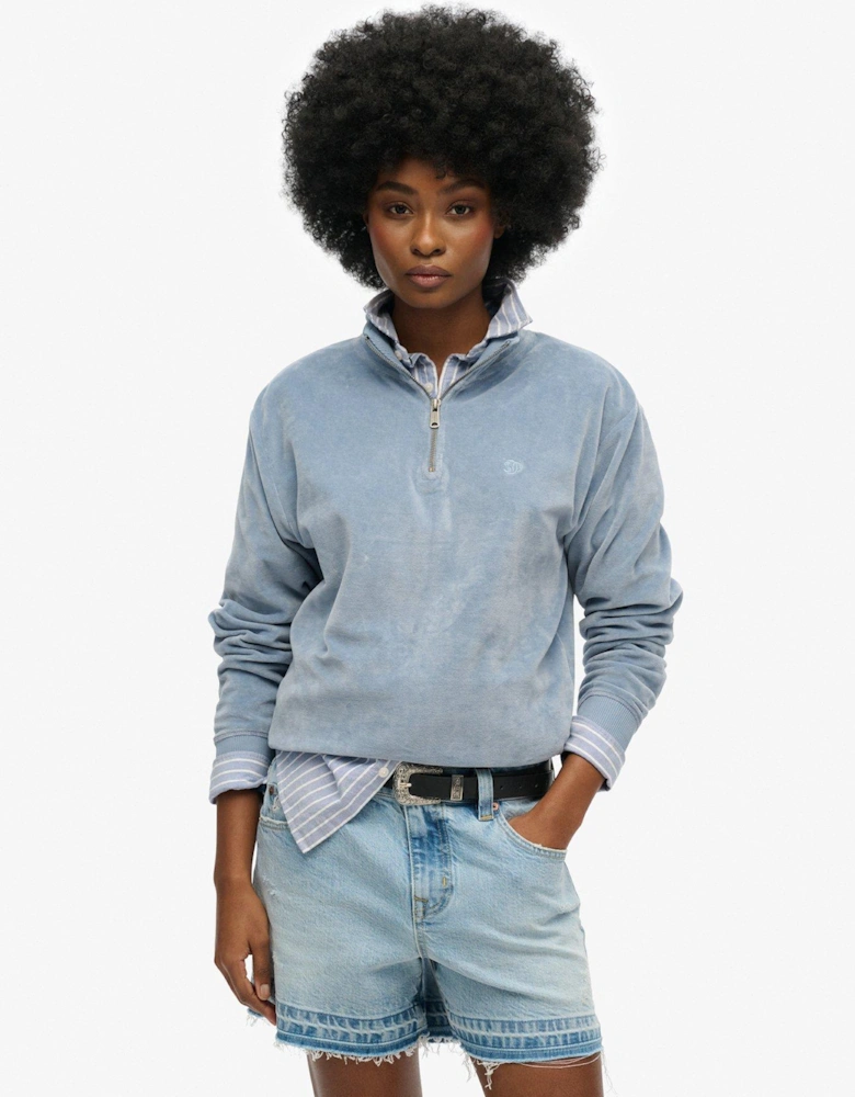 Velour Half Zip - Blue