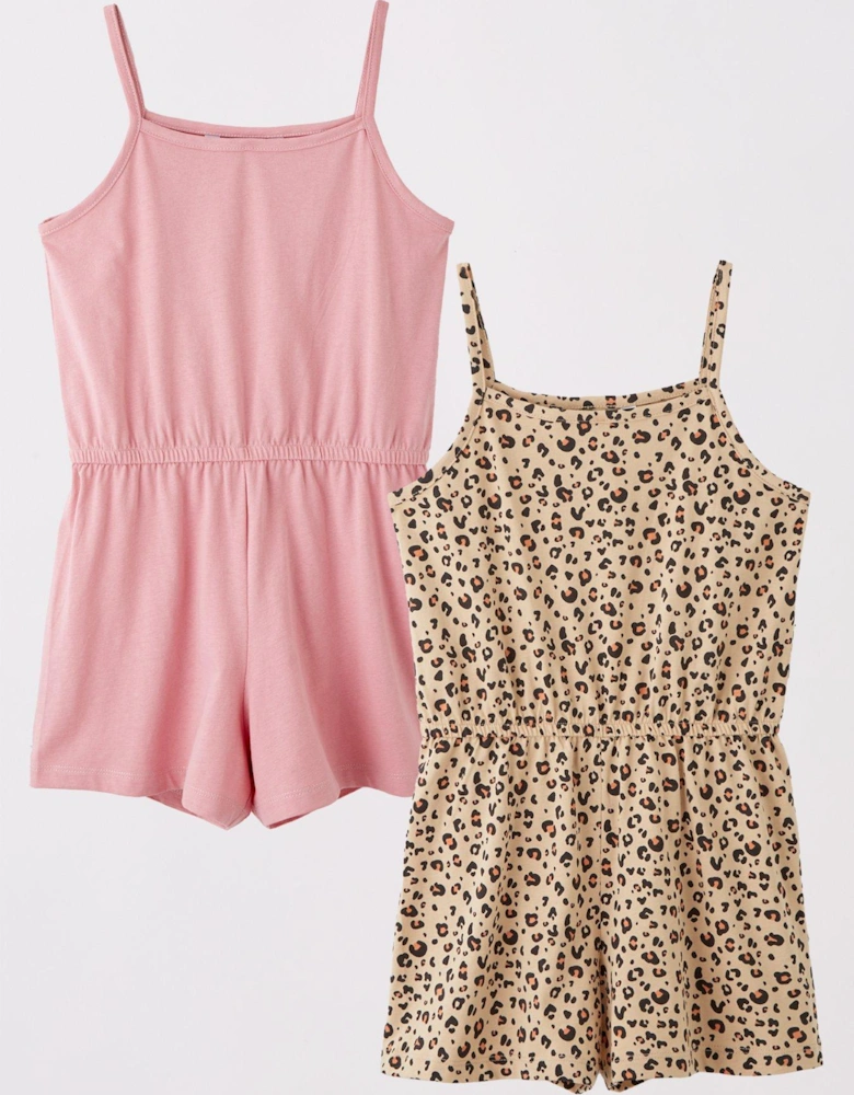 Girls Animal Print 2 Pack Playsuit - Multi