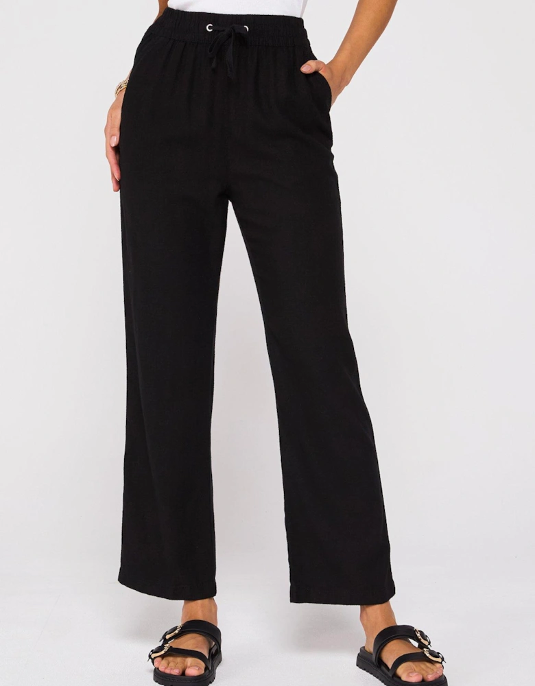 Short Linen Blend Trousers - Black