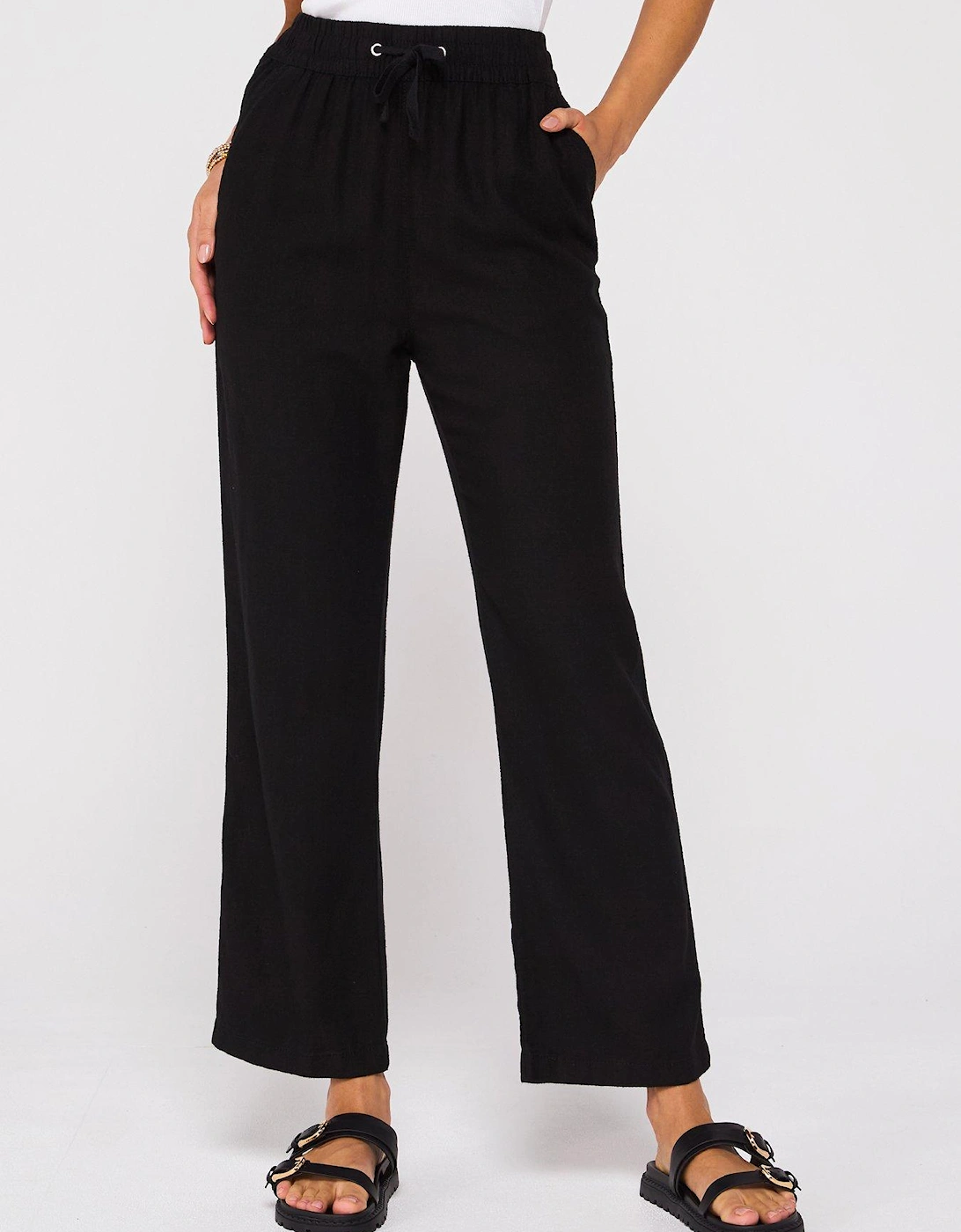 Short Linen Blend Trousers - Black, 2 of 1