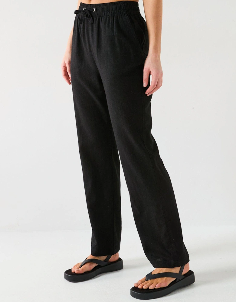 Linen Blend Trousers - Black