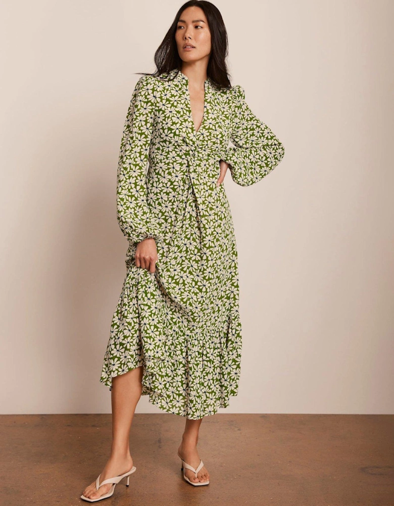 Floral Print Midi Dress - Green