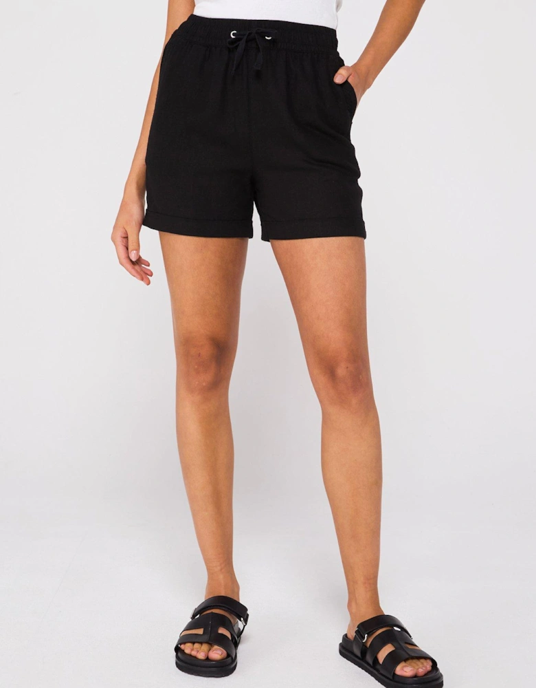 Short Linen Blend Shorts - Black