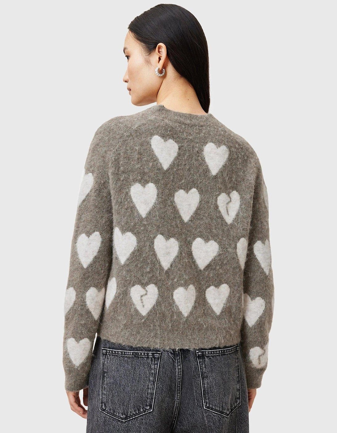 Amora Love Heart Jacquard Brushed Jumper - Brown