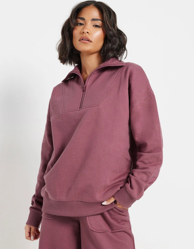 Quarter Zip Sweatshirt - Pink