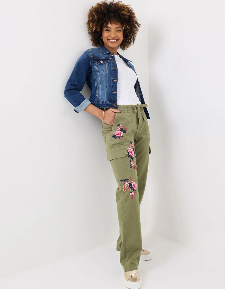 Patsy Embroidered Cargo Pants - Khaki