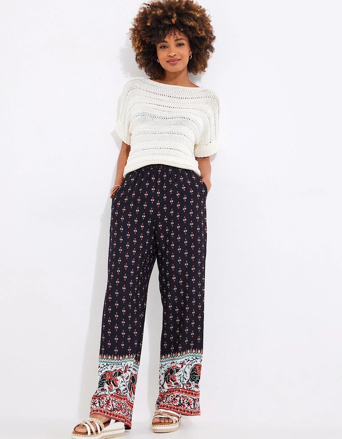 Elegant Elephant Print Wide Leg Trousers - Black, 2 of 1