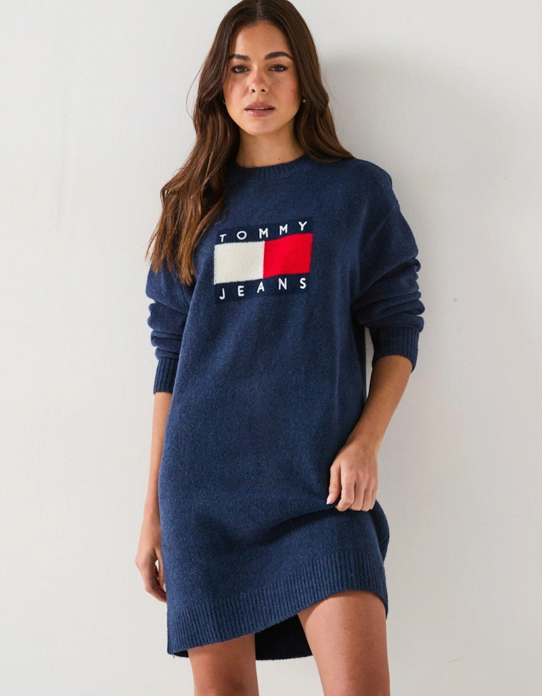 Flag Logo Jumper Dress - Navy