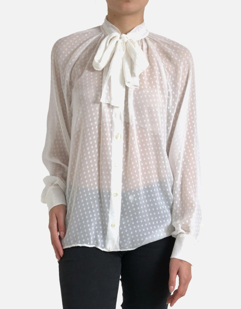 Long Sleeve Blouse Bow Tie Neck Women - White T-Shirts