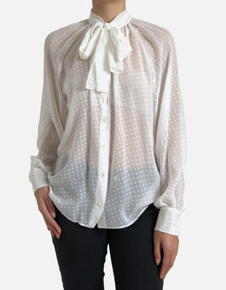 Long Sleeve Blouse Bow Tie Neck Women - White T-Shirts