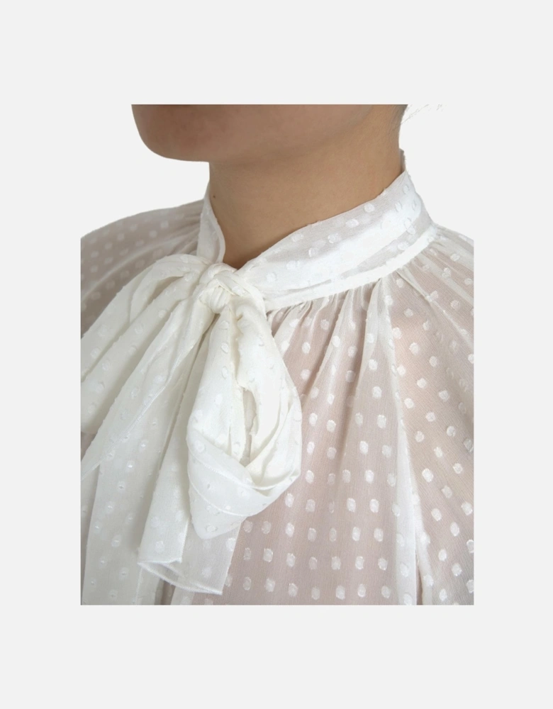 Long Sleeve Blouse Bow Tie Neck Women - White T-Shirts