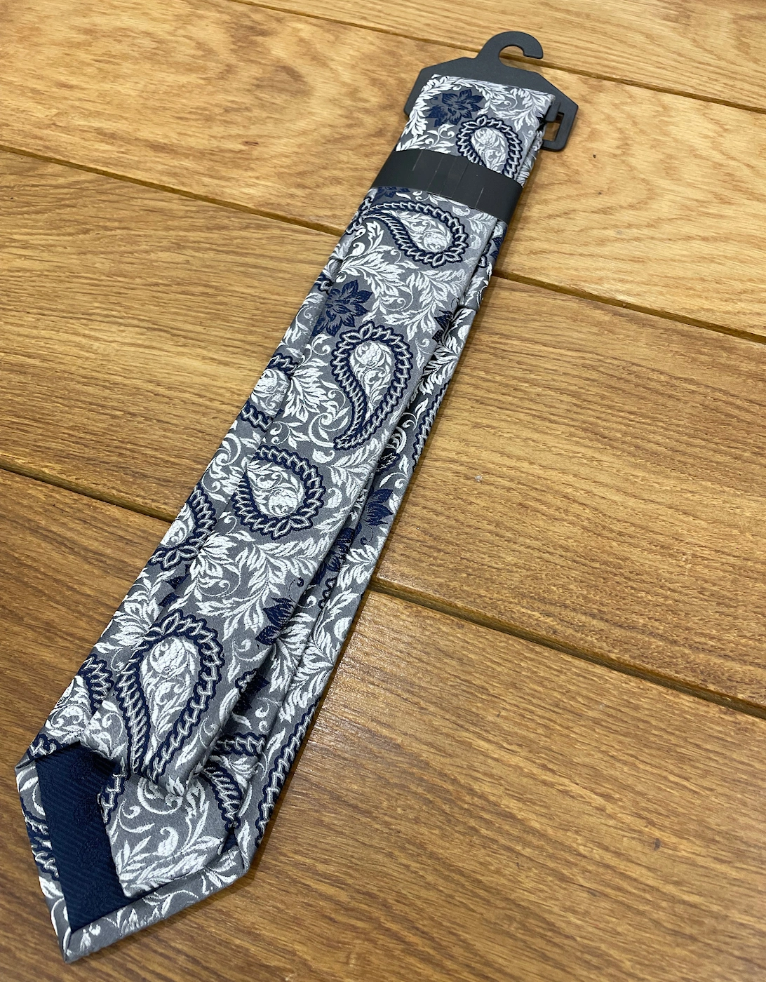 Flowers Tie & Pocket Square - Grey / Navy / Silver