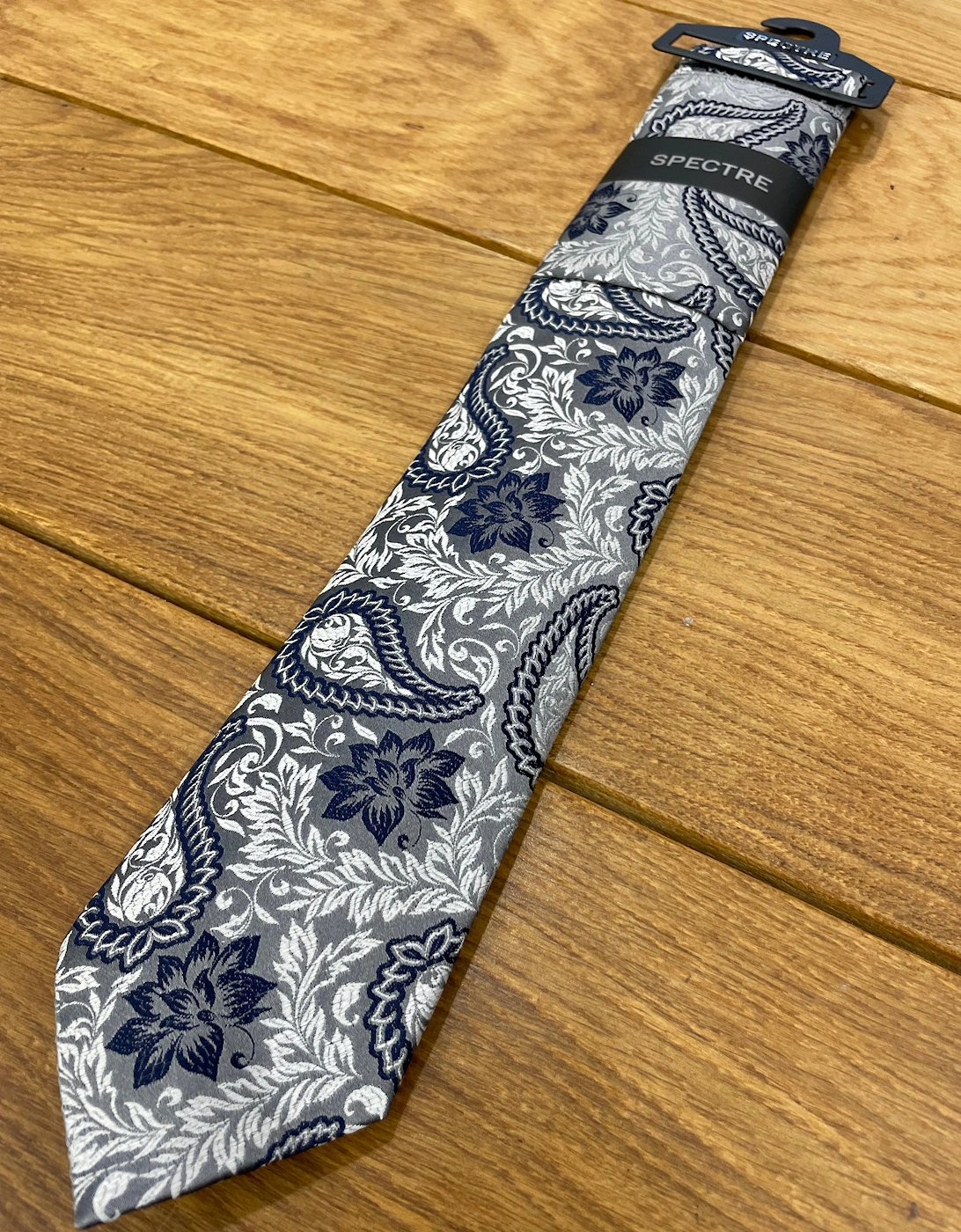 Flowers Tie & Pocket Square - Grey / Navy / Silver, 4 of 3