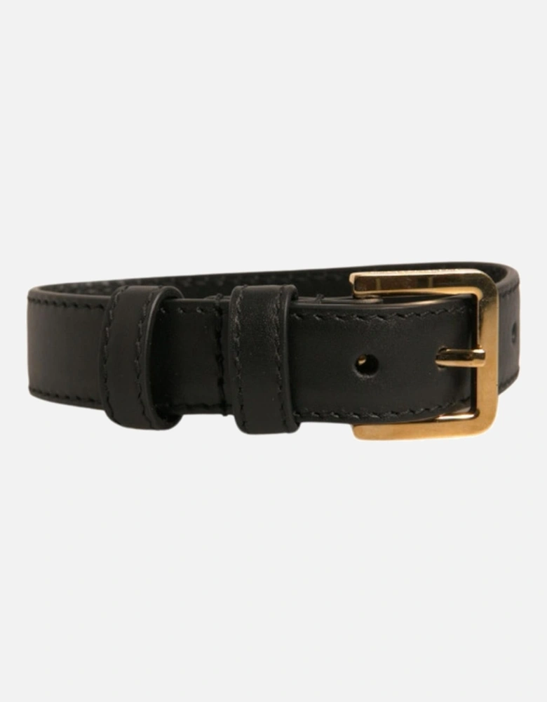 Leather Bracelet with Gold Buckle Closure Women - Black