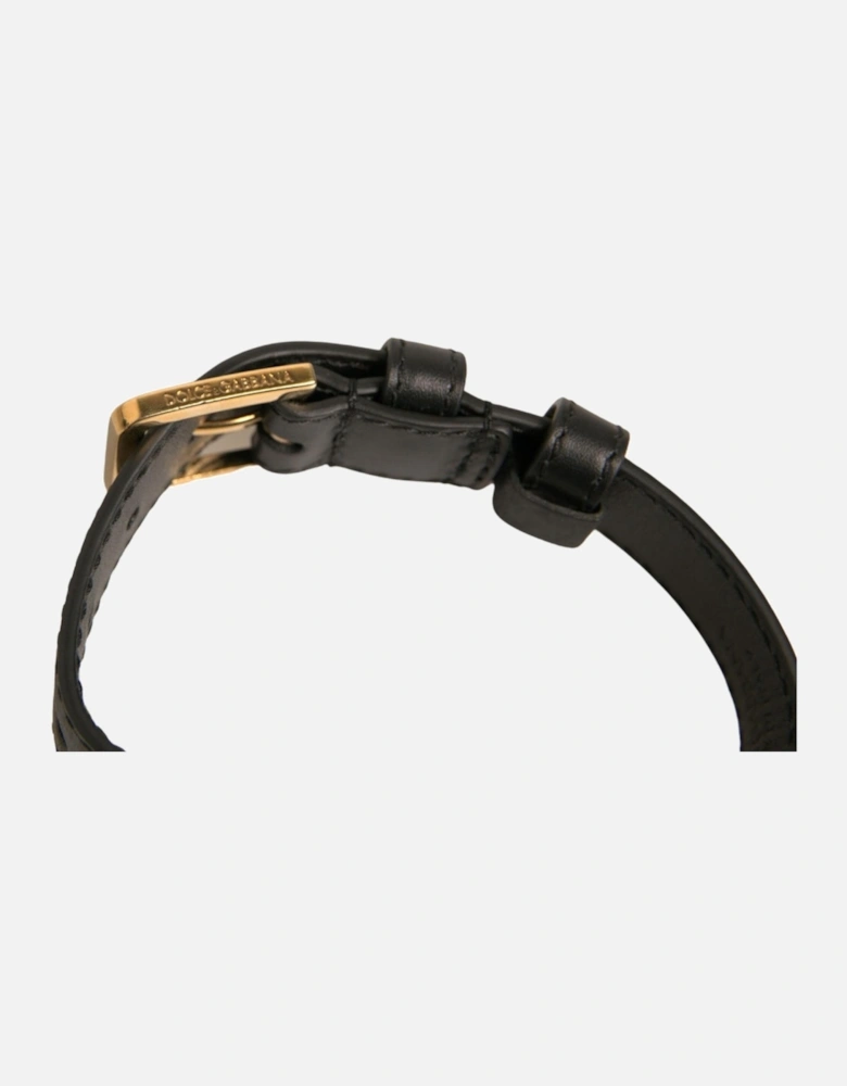 Leather Bracelet with Gold Buckle Closure Women - Black