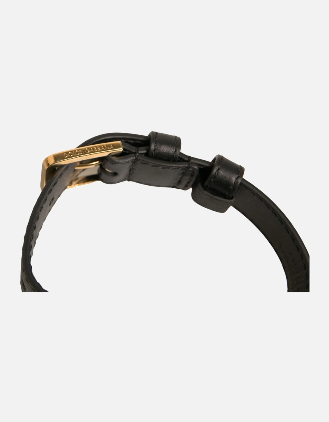 Leather Bracelet with Gold Buckle Closure Women - Black