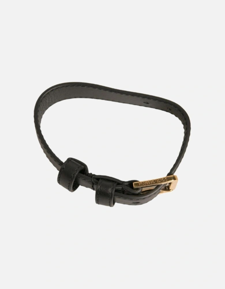 Leather Bracelet with Gold Buckle Closure Women - Black