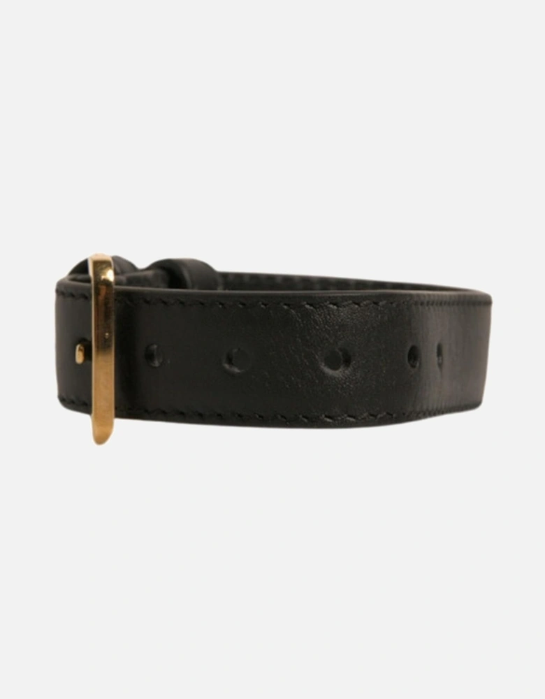 Leather Bracelet with Gold Buckle Closure Women - Black