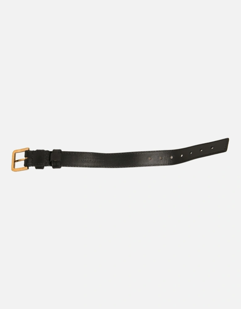Leather Bracelet with Gold Buckle Closure Women - Black