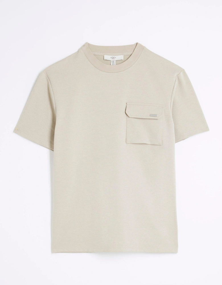 Short Sleeve Slim Fit Pique Smart Pocket T-shirt - Beige