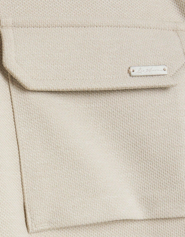 Short Sleeve Slim Fit Pique Smart Pocket T-shirt - Beige
