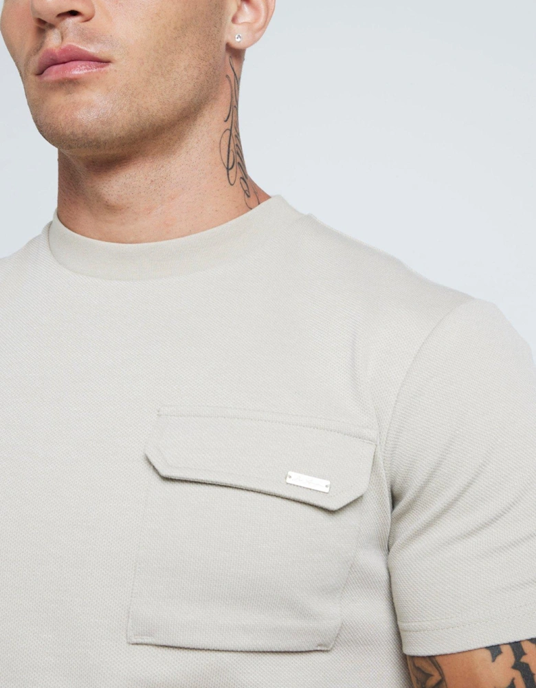 Short Sleeve Slim Fit Pique Smart Pocket T-shirt - Beige