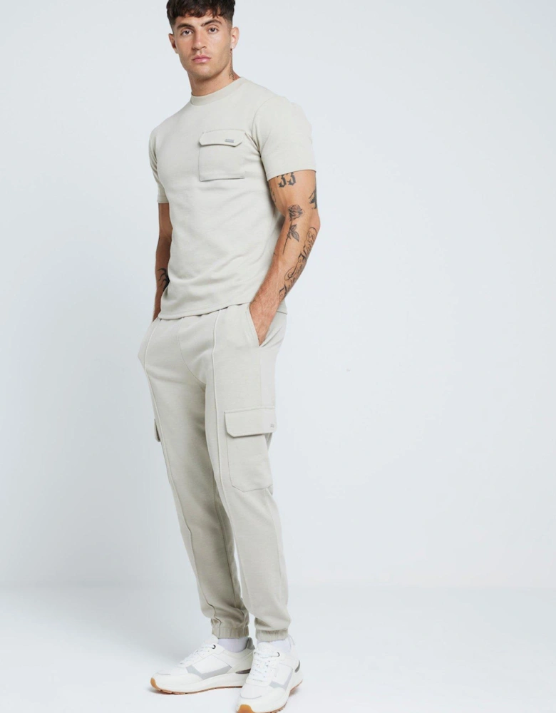Short Sleeve Slim Fit Pique Smart Pocket T-shirt - Beige