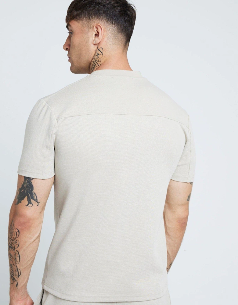 Short Sleeve Slim Fit Pique Smart Pocket T-shirt - Beige