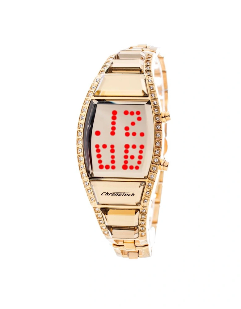 Quartz Digital Steel Case Watch with Steel Bracelet Women - Gold