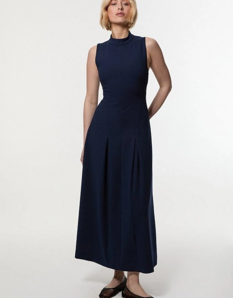 Compact Stretch High Neck Open Back Tailored Maxi Dress