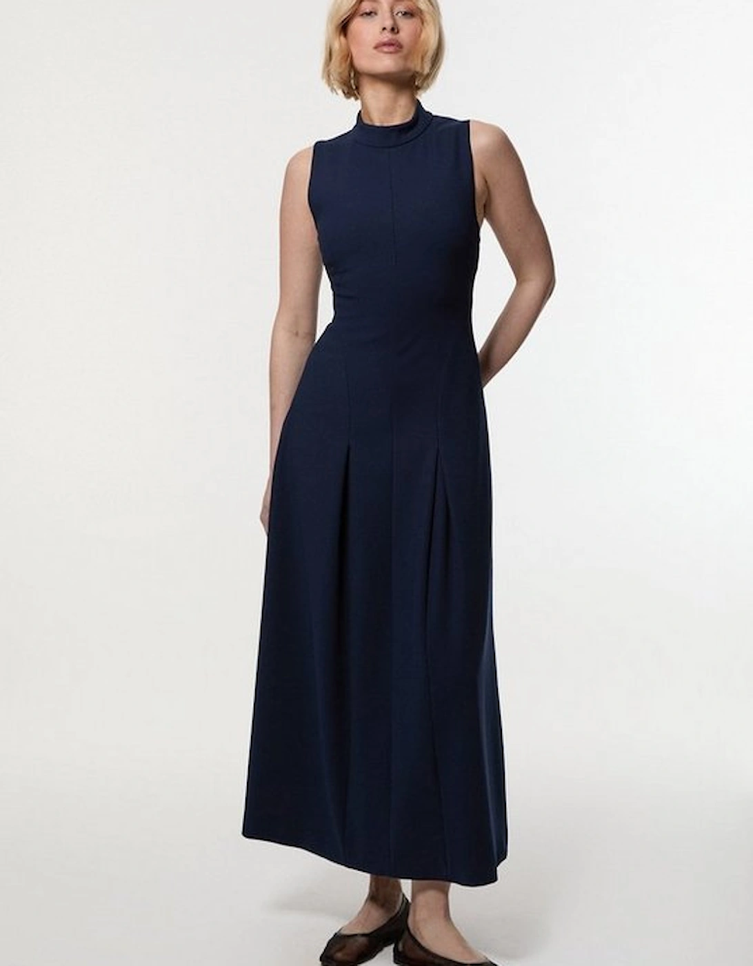 Compact Stretch High Neck Open Back Tailored Maxi Dress, 4 of 3