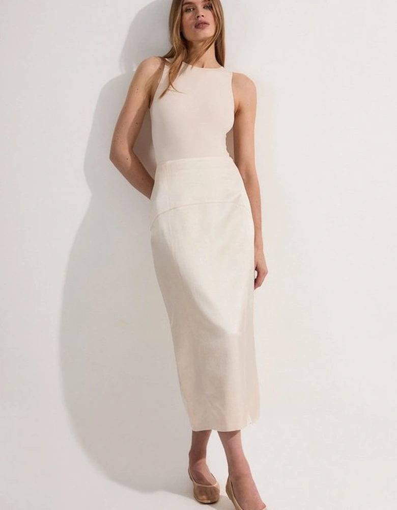 Premium Viscose Linen Tailored Column Midi Skirt