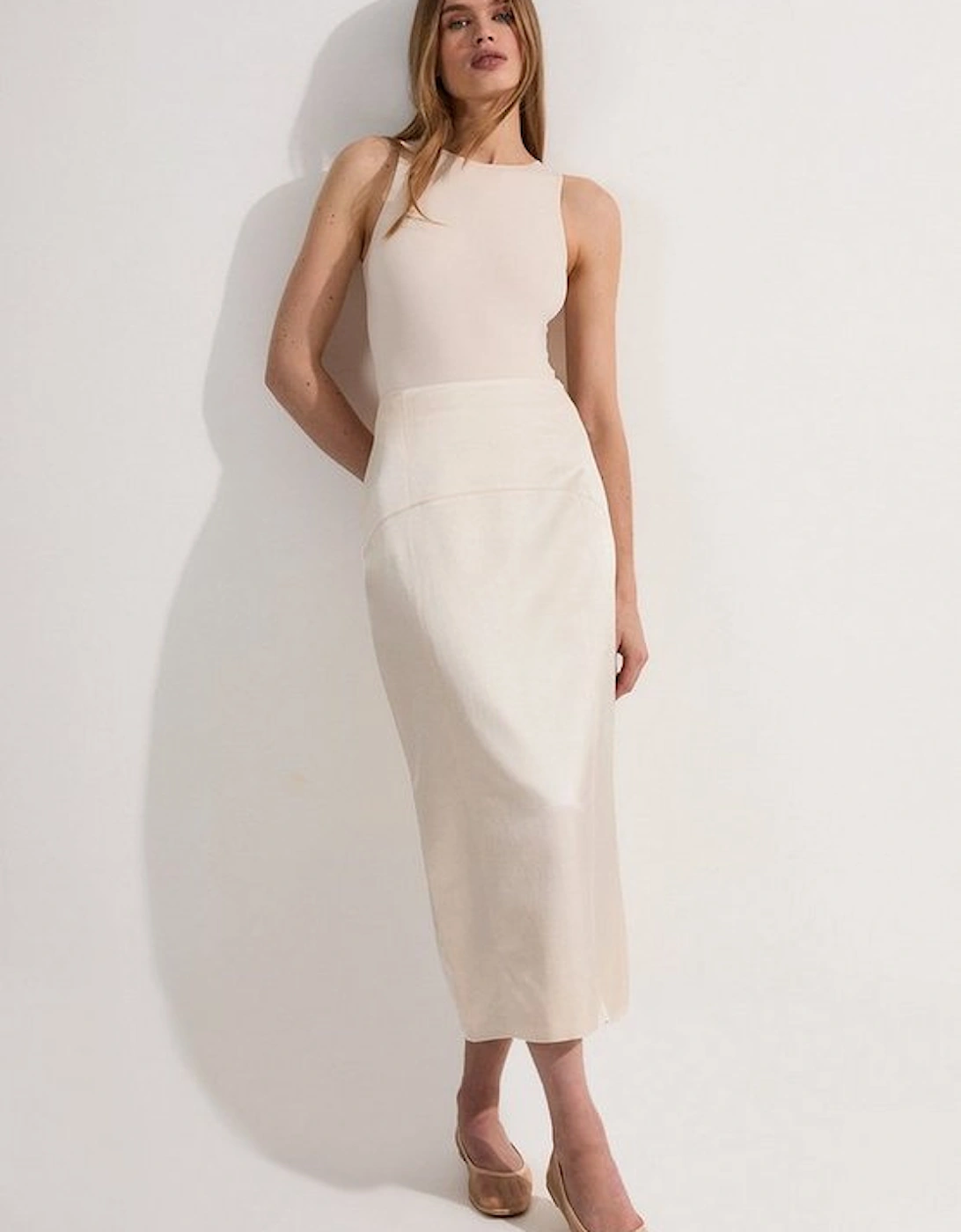 Premium Viscose Linen Tailored Column Midi Skirt, 4 of 3