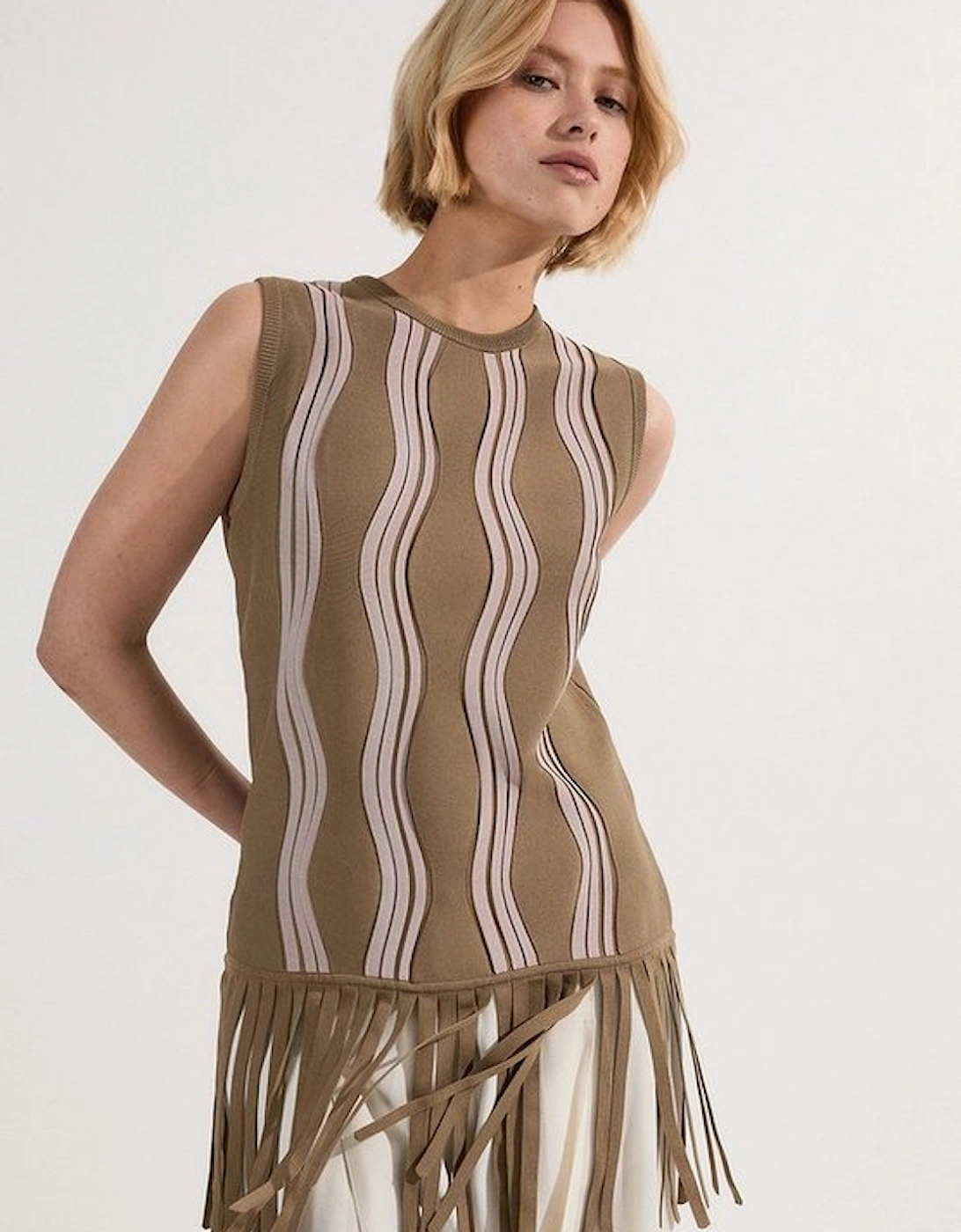 Contrast Wave Knit Top With Fringing, 4 of 3