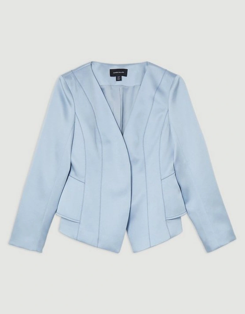 Structured Viscose Satin Stitch Detail Tailored Peplum Blazer