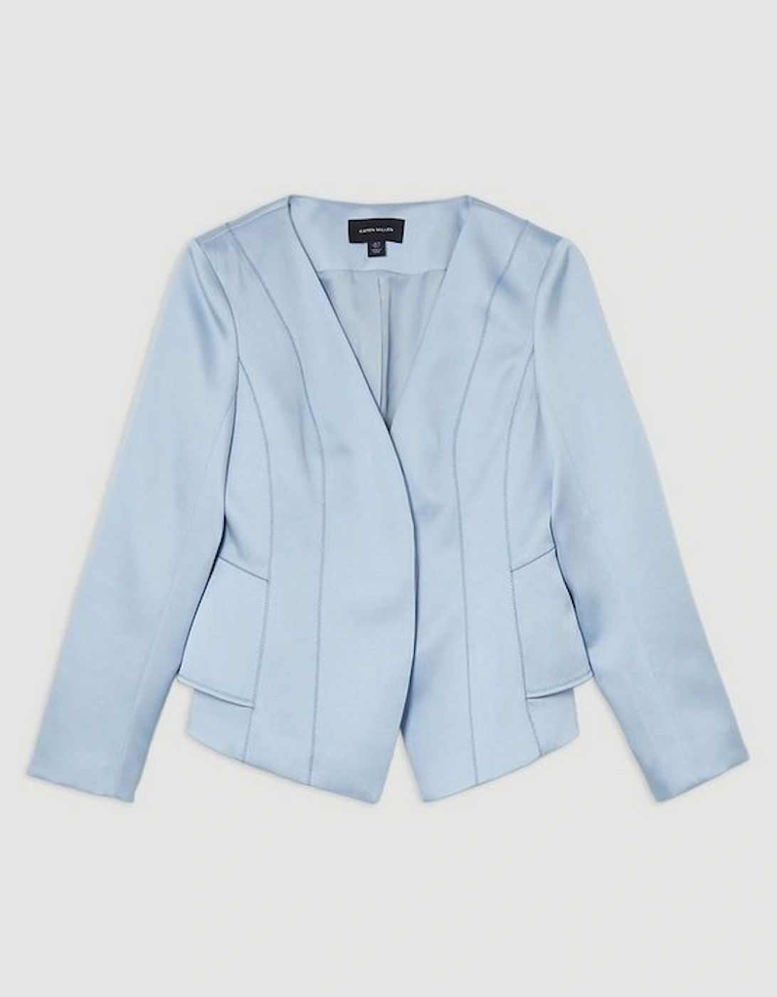 Structured Viscose Satin Stitch Detail Tailored Peplum Blazer