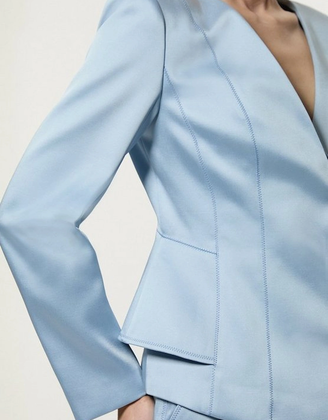 Structured Viscose Satin Stitch Detail Tailored Peplum Blazer