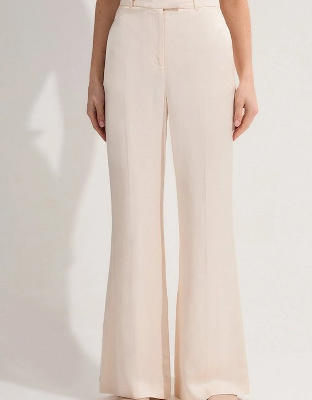 Premium Viscose Linen Tailored Wide Leg Trouser