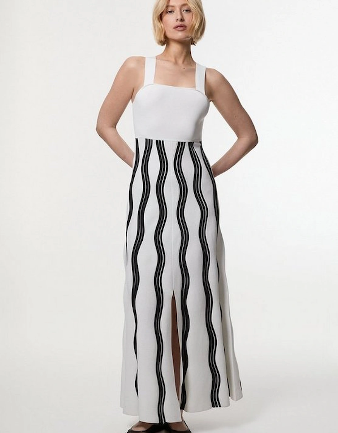 Contrast Wave Knit A-Line Strappy Dress With Fringing, 4 of 3