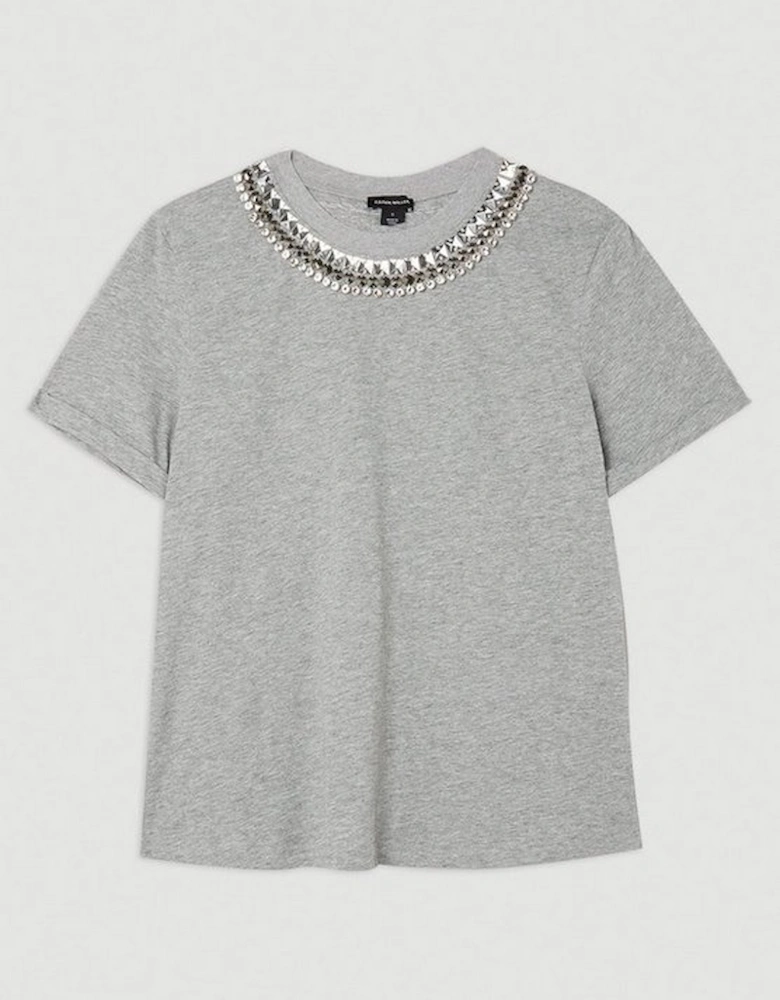 Diamante Trim Cotton T-Shirt