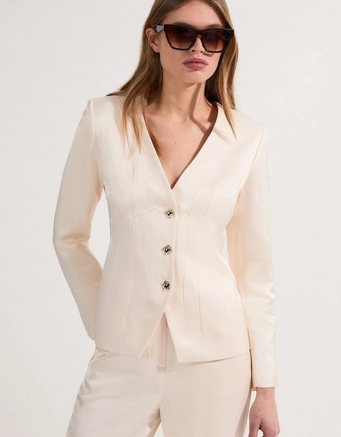 Premium Viscose Linen Tailored Darted Single Breasted Jacket