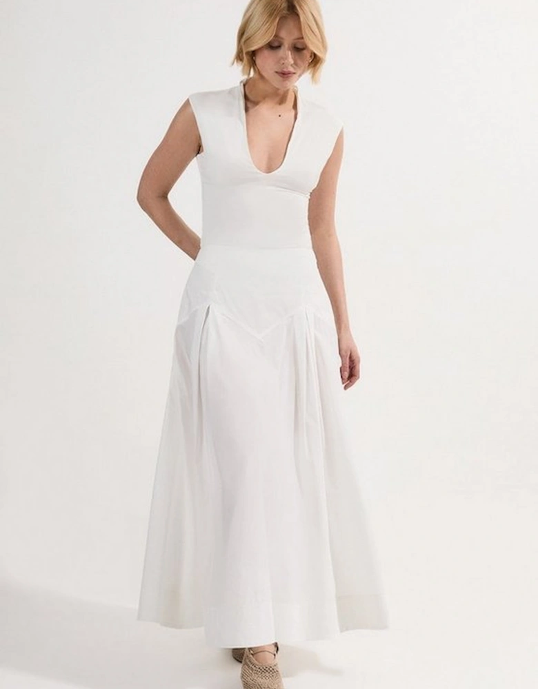 Cotton Woven Prom Skirt With Dropped Waist Detail