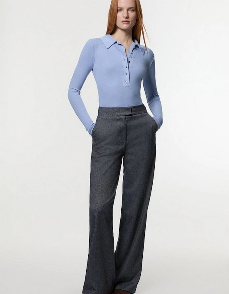 Viscose Rib Jersey Long Sleeve Collared Top