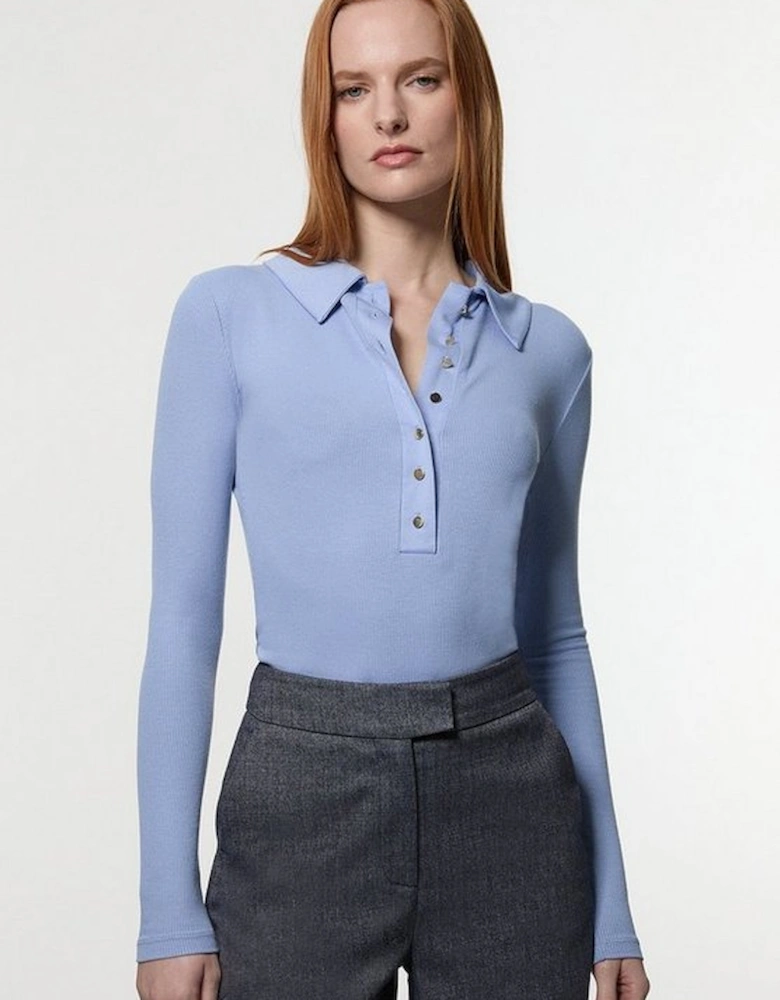 Viscose Rib Jersey Long Sleeve Collared Top