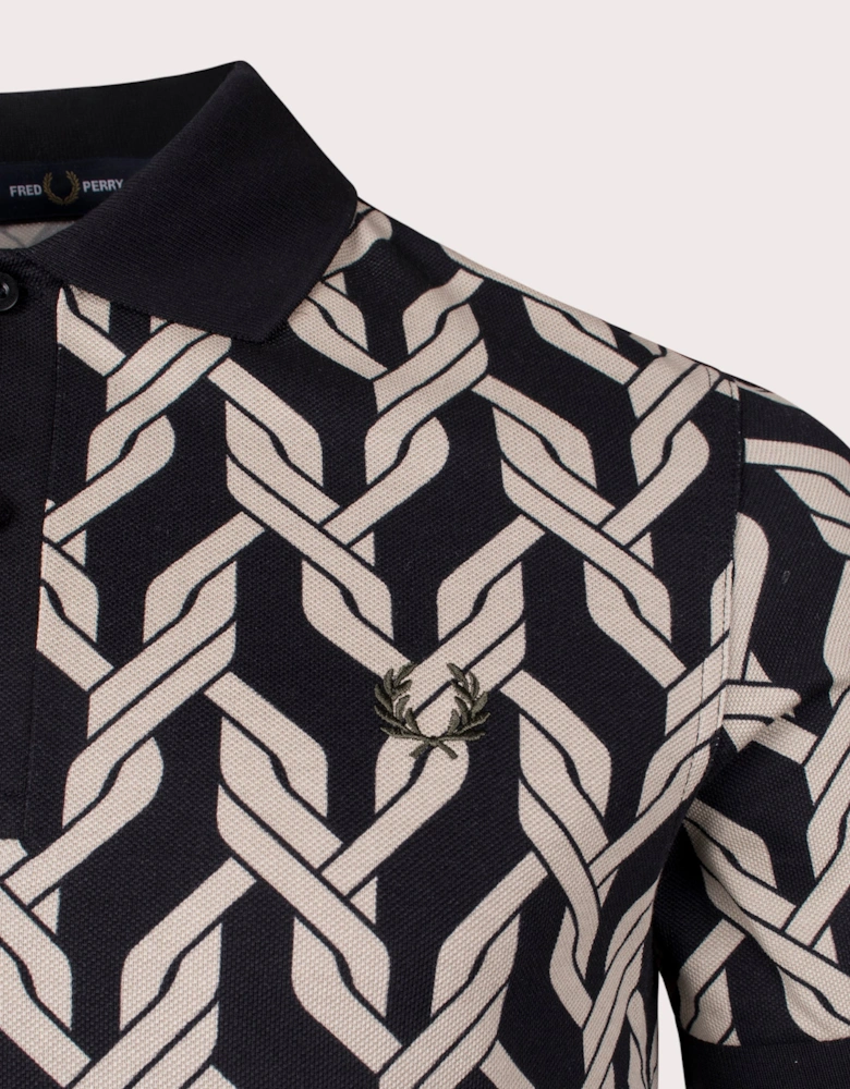 Cable Knit Print Polo Shirt